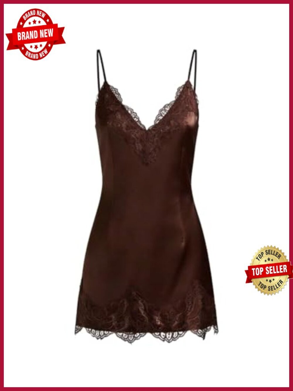 Satin Lace Mini Dress V-Neck Spaghetti Strap Party Date Night